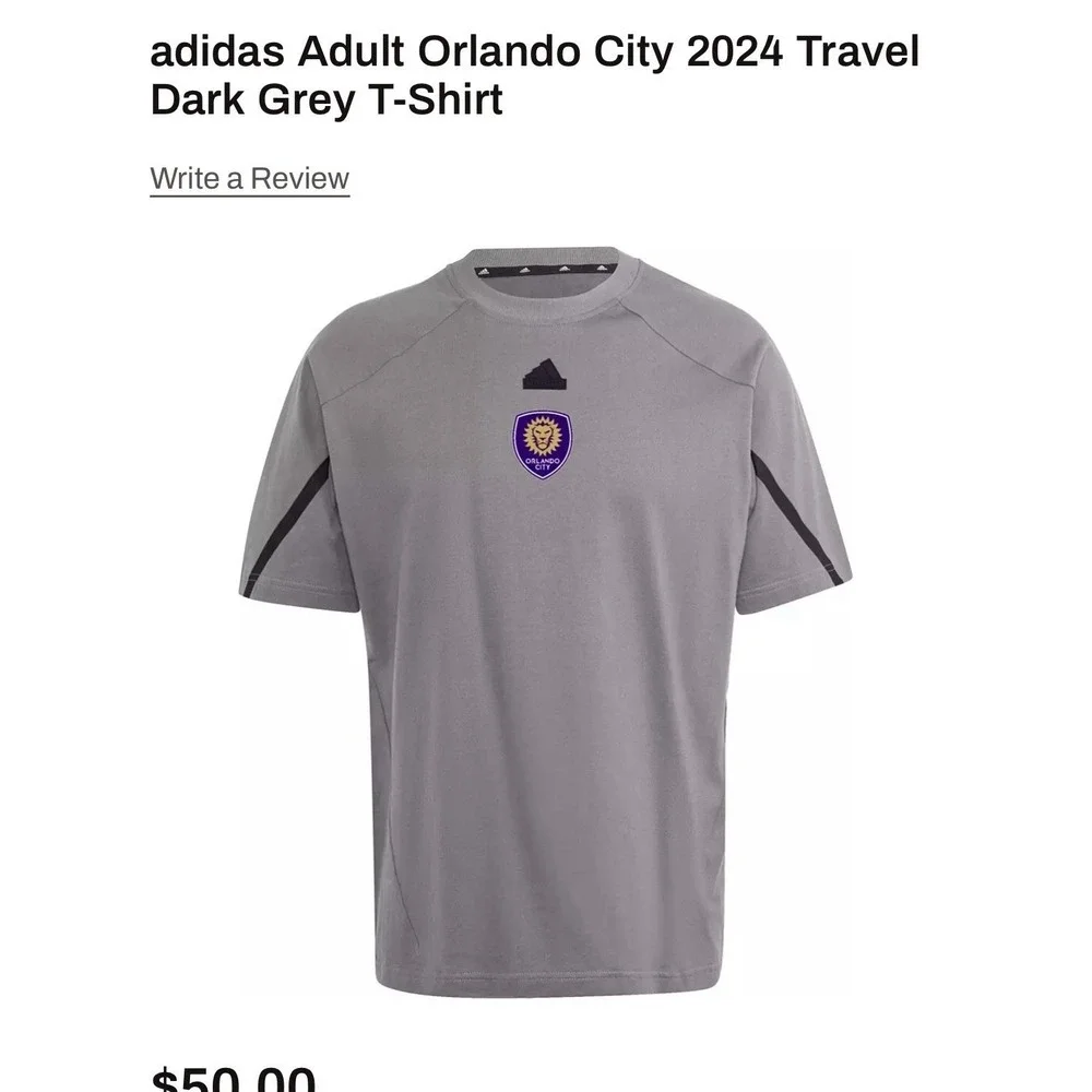 Orlando City Adidas 2024 Travel Grey Men's M T-Shirt MLS Athletic Fit Soccer